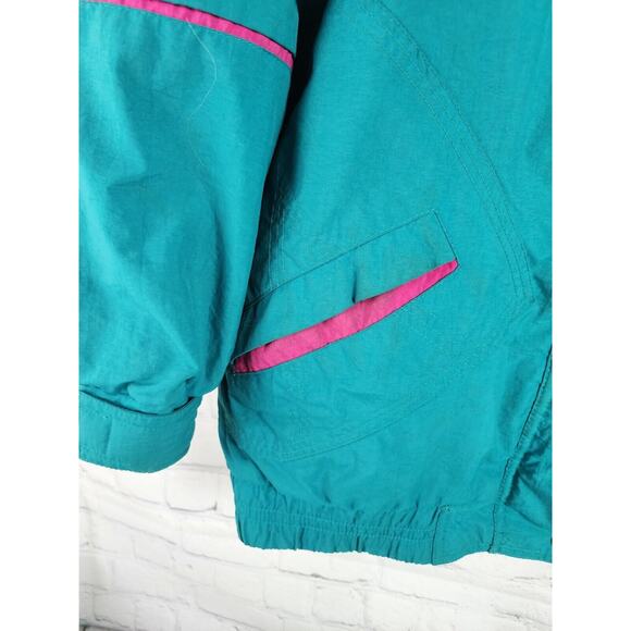 VTG 80s Retro London Towne Teal Pink Windbreaker Ski Jacket Lining Women's Sz S - Picture 3 of 6
